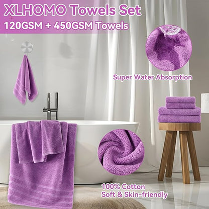 Purple Bathroom Accessories, 24 Pieces Light Purple Bathroom Accessories Set with Shower Curtain, Bath Towels, Trash Can, Soap Dispenser and Soap Dish for Bathroom/Housewarming