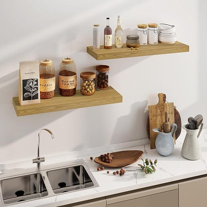 Fun Memories Floating Shelves 36 Inch Long, Deep Floating Shelf for Wall, 36 x 8 Floating Shelves Set of 2, 8 Inch Deep Wall Shelf for Living Room, Kitchen, Bedroom, Large Storage Shelves, Oak Color