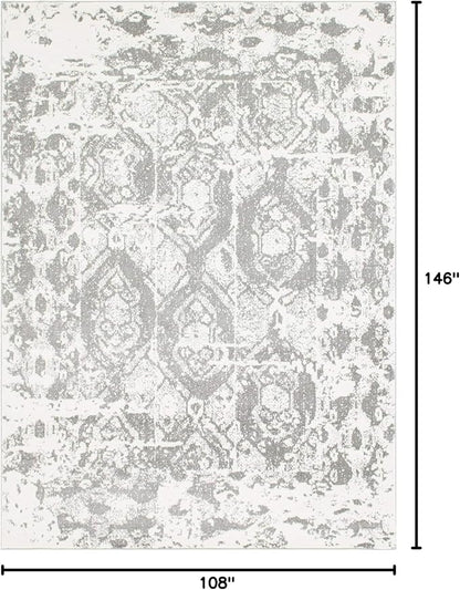 Unique Loom Rosso Collection Vintage, Geometric, Bohemian, Traditional, Distressed, Southwestern Area Rug, Rectangular 9' 0" x 12' 0", Light Gray/Ivory