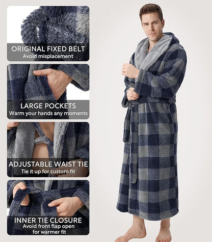DAVID ARCHY Men's Soft Fleece Plush Robe Full Length Long Bathrobe