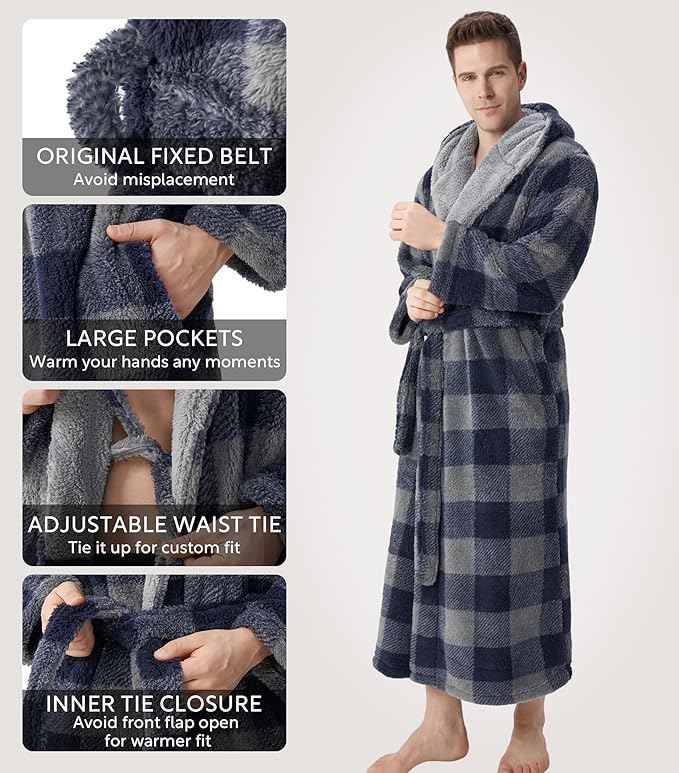 DAVID ARCHY Men's Soft Fleece Plush Robe Full Length Long Bathrobe