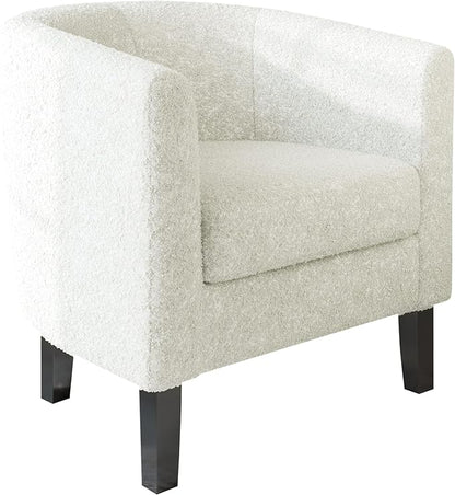 BELLEZE Accent Barrel Chair, Linen Round Chair Club Tub Sofa Corner Chair with Flared Legs and Cozy Soft Padding for Living Room Bedroom Waiting Room - Teddy White