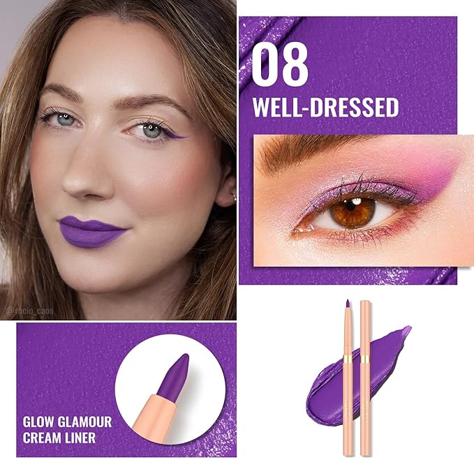 Oulac Waterproof Eyeliner Pencil Set - Smooth and Creamy, Retractable Eye Makeup for Precision Application, Vegan & Cruelty-Free, 08 Well-dressed+09 Sweet Taro+LL09 Lilac Love Pink
