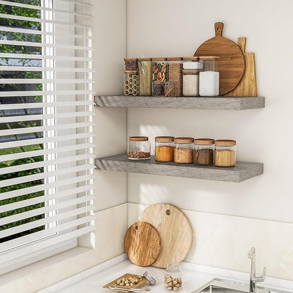 RICHFOCUS 36Inch Floating Shelves for Wall 2 Pack Shelves for Bedroom|Kitchen|Bathroom Wall Mounted Rustic Wood Floating Shelf with Invisible Brackets for Books|Storage|Decor, Grey