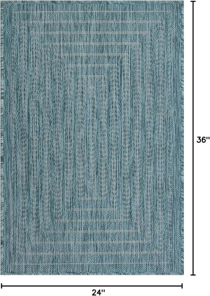 Adiva Rugs Outdoor Indoor Area Rug, Weather Resistant, Easy to Clean, Stain Resistant Floor Mat for Dining Room, Backyard, Deck, Patio (Aqua Weiss, 2' x 3')