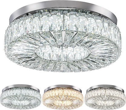 16.5 Inch Dimmable Chandelier with Remote Control LED Crystal Chandelier Modern Flush Mount Ceiling Light Fixtures for Living Room Bedroom Dining Room Entrance (dimmable-16.5")