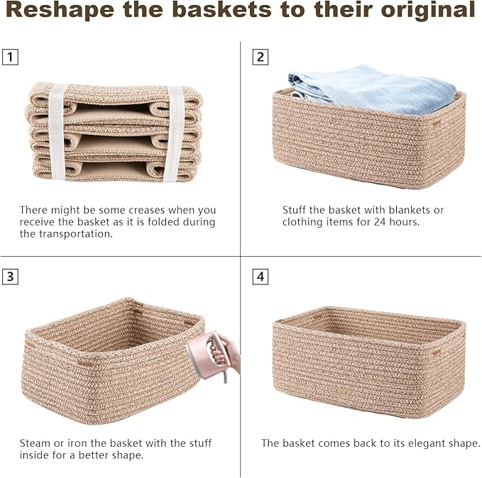 3 Pack Small Storage Baskets for Organizing, Cute Woven Decorative Gift Baskets for Shelves, Mini Closet Organizer Bins with Handles-13''Lx8.66''Wx5.11''H-Brown
