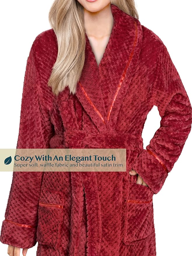 PAVILIA Women Plush Fleece Robe, Soft Textured Bathrobe, Lady Cozy Spa Long Robe