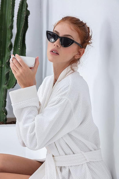 Organic Turkish Cotton Terry Hooded Kimono Bathrobe, Robe for Women