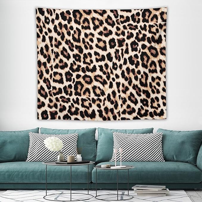 HZOHNAGO Leopard Print Tapestry Rustic Brown Leopard Wild Animal Printed Wall Tapestry Painting Wall Hanging for Bedroom Living Room Dorm 60" W x 50" H