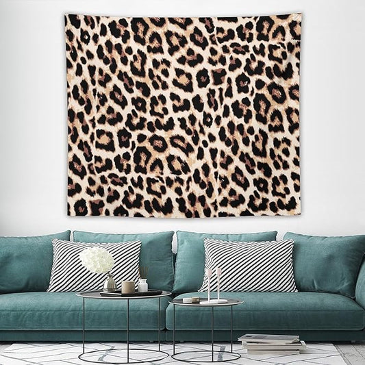 HZOHNAGO Leopard Print Tapestry Rustic Brown Leopard Wild Animal Printed Wall Tapestry Painting Wall Hanging for Bedroom Living Room Dorm 60" W x 50" H