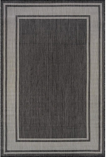 Beverly Rug Outdoor Rug 5x7 Modern Bordered Area Rugs for Indoor and Outdoor Patio Deck Porch Garden Waterproof Weather Sun Resistant Washable Outside Carpet (5 x 7 Dark Gray)