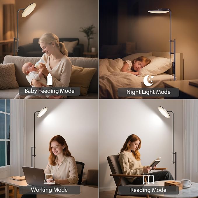 SUNMORY 32W/3000LM Floor Lamps, Super Bright LED Standing Lamp with Remote Control, Adjustable Tall Lamp with 350°Rotating Head, Modern Dimmable Torchiere Corner Lamp for Living Room, Bedroom, Office