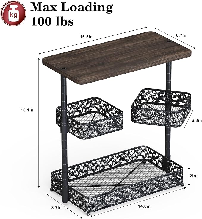 3 Tier Storage Organizer Countertop,Bathroom Sink Organizer Countertop with Two Rotating 360° Metal Baskets for Bathroom Kitchen Dresser Bedroom Office Spice Rack Perfume Toiletries Makeup (Black)