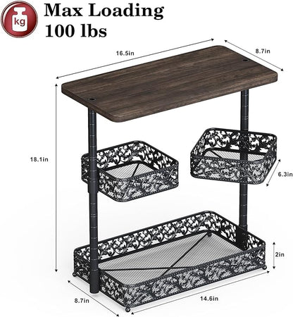 3 Tier Storage Organizer Countertop,Bathroom Sink Organizer Countertop with Two Rotating 360° Metal Baskets for Bathroom Kitchen Dresser Bedroom Office Spice Rack Perfume Toiletries Makeup (Black)