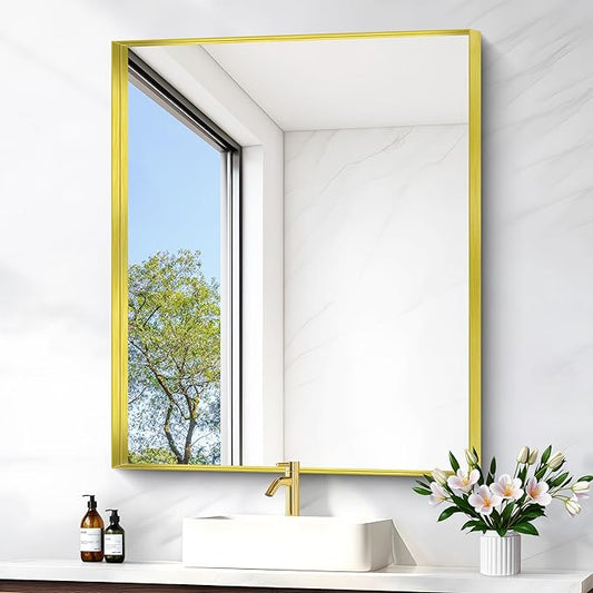 Gold Bathroom Mirror, 30x36 Inch Rectangular Framed Mirror, Large Wall Mounted Bathroom Vanity Mirror Over Sink for Bedroom,Restroom, Living Room, Hangs Vertically or Horizontally