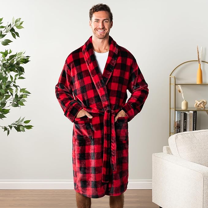 PAVILIA Mens Soft Robe | Warm Fleece Robes for Men, Soft Spa Bathrobe with Shawl Collar and Pockets
