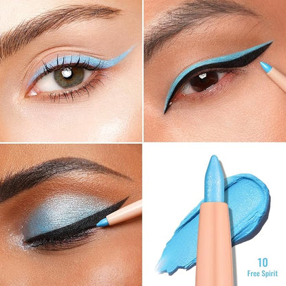 Oulac Blue Eyeliner Pencil, Waterproof Retractable Eye Liner Pen, Smooth and Creamy Eye Makeup for Precision Application Vegan & Cruelty-Free, 10 Free Spirit
