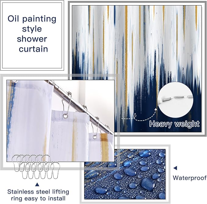 32PC Bathroom Sets with Shower Curtain and Rugs-Navy Blue Bathroom Accessories,Non Slip Bathroom Rugs Set with Toilet Lid Cover, Waterproof Shower Curtain, 3PC Soap Dispenser with Trash Can