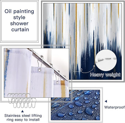 32PC Bathroom Sets with Shower Curtain and Rugs-Navy Blue Bathroom Accessories,Non Slip Bathroom Rugs Set with Toilet Lid Cover, Waterproof Shower Curtain, 3PC Soap Dispenser with Trash Can