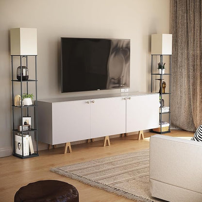 SUNMORY 5 Tier Floor Lamp with Shelves, Modern Square Standing Lamp with 3 Color Temperature Bulb, Corner Display Bookshelf Lamp for Living Room and Bedroom, Tall Shelf Floor Lamp