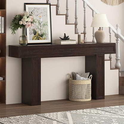 Rresyet 63 Inch Long Console Table, Sofa Table Behind Sofa, Wooden Entryway Table, Farmhouse Entryway Table for Entry, Hallway, Living Room (Cherry)
