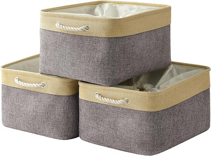 TheWarmHome Storage Baskets for Organizing, Extra Large-3Pack, 17.7L×13.8W×9.8H inch Large Sturdy Storage Bins, Decorative Storage Baskets for Shelves Closet Nursery (Gold&Grey)