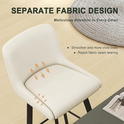 Swivel Bar Stools, 26''H Upholstered Barstools with Backs, Modern Counter Height Bar Stool Chairs for Kitchen Island, Metal Legs (Antique White- Faux Leather, Set of 3-26" H)