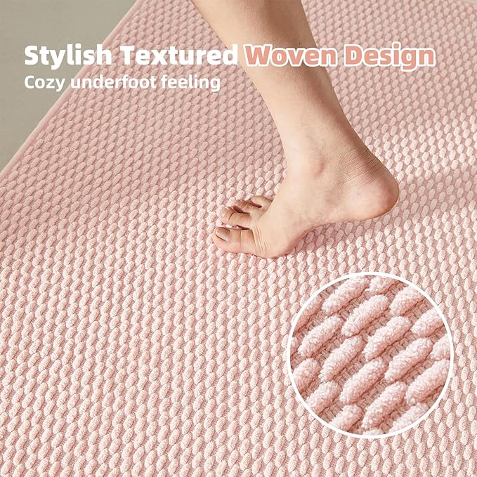 Bathroom Rugs Non Slip Washable, Super Absorbent Thin Bath Mat Quick Dry Low Pile Bathroom Rug, Pink 24"x36"
