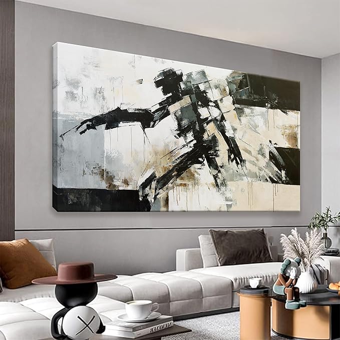 TAIJXAGSG Large Wall Art For Living Room Cool Robot Modern Minimalist Abstract Wall Art Canvas Painting Prints Black White Canvas Art Wall Decor Picture For Bedroom Office Home Wall Decor 29"X58"