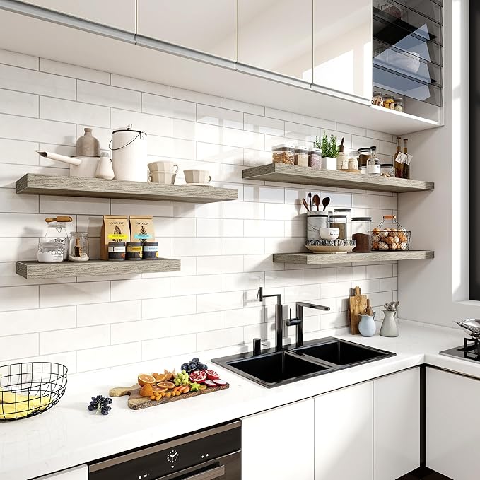 55 Inch Floating Shelves, 12 Inch Deep Floating Shelves for Wall, Floating Shelf with Invisible Brackets, Deep Shelves for Bathroom, Bedroom, Living Room, 1 Pack, Grey