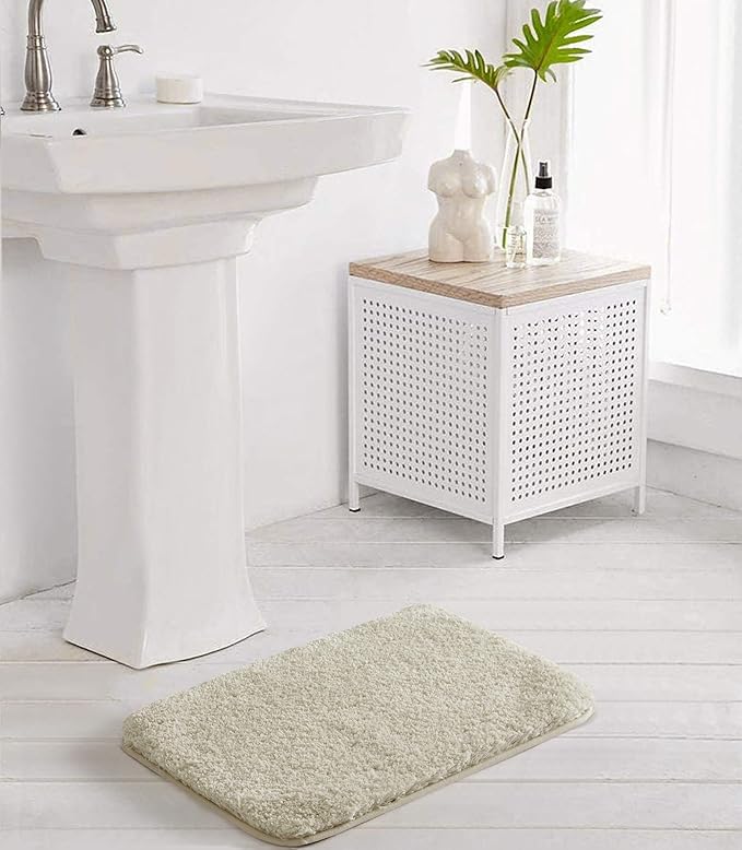 Suchtale Bath Mat, 16" x 24", Light Tan, Non-Slip, Machine Washable, High Pile, Bathroom