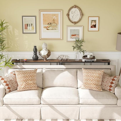 ELYKEN 2 Pack 5.9" Narrow Console Sofa Table with Power Outlets, 5.9" D x 39.4" W x 31.1" H Long Couch Table with Metal Frame and Charge Station with 6.5’ Extension Cord, Rustic Brown