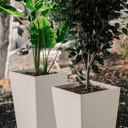 XBrand Modern 28-Inch Square Planter, Modern Tapered Planter Perfect for Indoor & Outdoor, Patio Décor, Set of 2