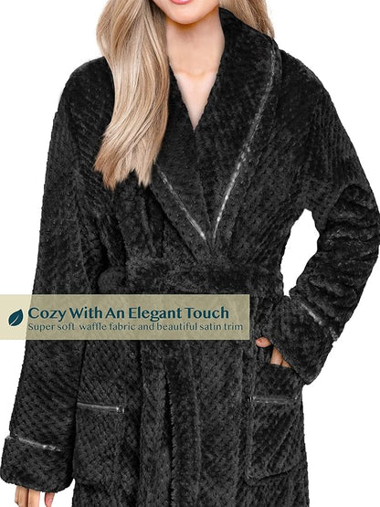 PAVILIA Women Plush Fleece Robe, Soft Textured Bathrobe, Lady Cozy Spa Long Robe