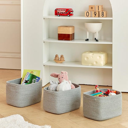 Small Baskets Set of 3-11"x7"x7" Perfect Toy Baskets for Storage, Ideal Storage Basket for Cube, Towels, and More - Basket for Shelves （Grey)