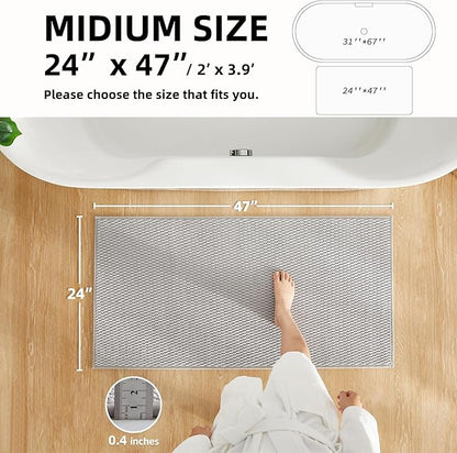 Bathroom Rugs Non Slip Washable, Super Absorbent Thin Bath Mat Quick Dry Low Pile Bathroom Rug, Light Grey 24"x47"