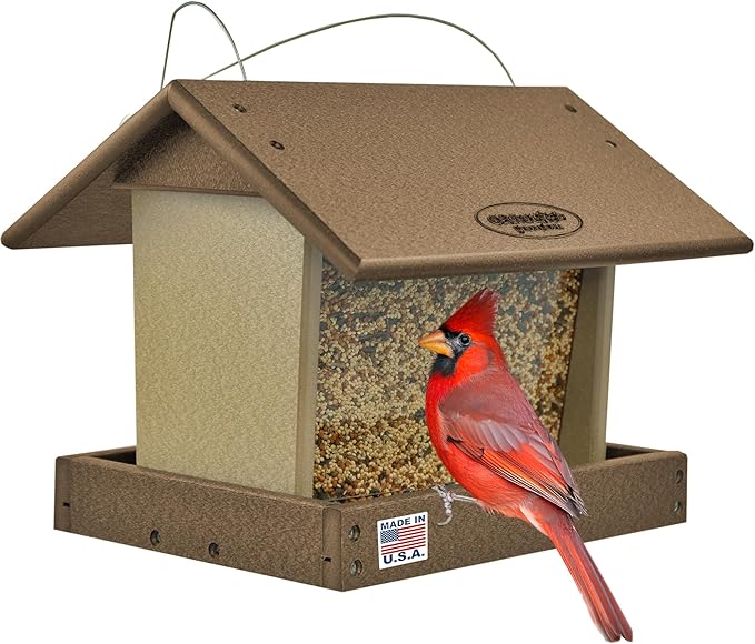 Poly Hanging Hopper Bird Feeder, Large Hanging Bird Feeder for Outside, Outdoors - Amish American Made (Tudor Brown & Weatherwood)