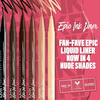 NYX PROFESSIONAL MAKEUP Epic Ink Liner, Waterproof Liquid Eyeliner - Brown, Vegan Formula