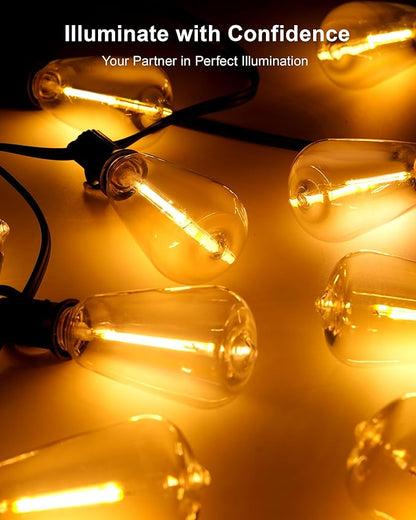 Outdoor String Lights - 50FT LED Patio Lights with 27 Shatterproof Waterproof Bulbs, Connectable Dimmable Edison IP65 ST38 Outside Lights for Garden, Balcony, Porch, Backyard, Deck, Home Decor