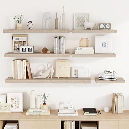 36 Inch Floating Shelves, 3D Textured Wood Grain, 36"x9.25"x1.5" Inch Deep Floating Shelves for Wall, Wooden Shelves for Bathroom, Bedroom, Living Room, Vintage White Oak, 2 Pieces