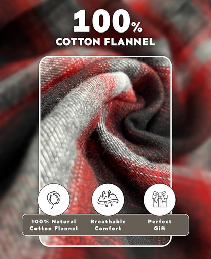 Andrew Scott Mens' Robe with Hoodie| Cotton Flannel Brush Plaid | All Season | Full Length House Robe