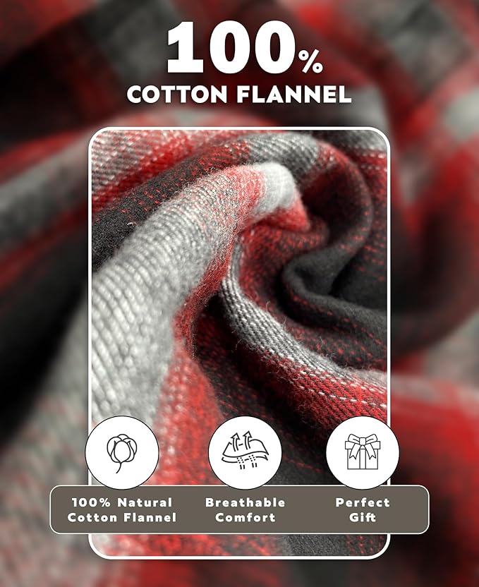 Andrew Scott Mens' Robe with Hoodie| Cotton Flannel Brush Plaid | All Season | Full Length House Robe