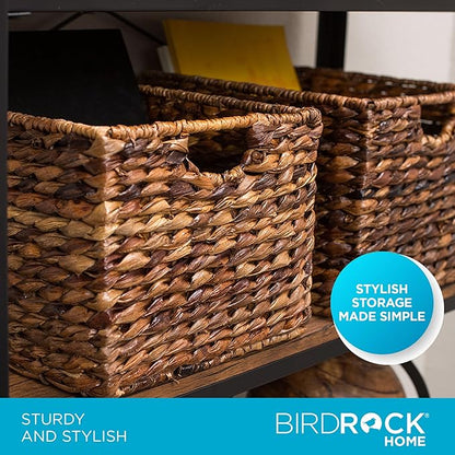 BIRDROCK HOME Woven Storage Shelf Organizer Baskets with Handles - Set of 3 - Abaca Wicker Basket - Pantry Living Room Office Bathroom Shelves Organization - Under Shelf Basket - Handwoven (Espresso)