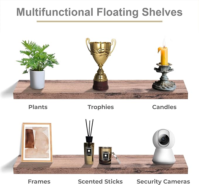 Sorbus Floating Shelves for Wall - 35 Inch Long Bathroom Shelves, Wall Decor for Bedroom, Kitchen, Living Room & Book Storage - Mounted Floating Shelf with Invisible Brackets (Mahogany, 2 Pack)