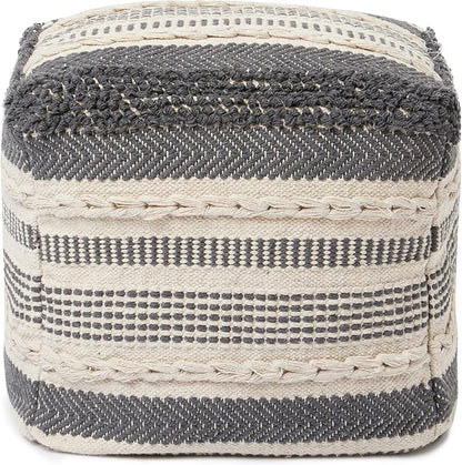 REDEARTH · Tufted Pouf Ottoman with Filler Textured Storage Cube Bean Bag Pouffe Footrest for Living Room, Bedroom, Nursery, Kidsroom; 100% Cotton (17.5"X17.5"X17.5", Precis Descant Gray)