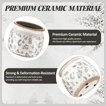 Vintage Planter Large Ceramic Plants Pot Green Leaves Crack Cottage Scroll Vase Flower Vase Pot Indoor Plants Home Kitchen Decor Farmhouse Antique Decorative Gift