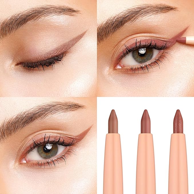Oulac Waterproof Eyeliner Pencil Set - Smooth and Creamy, Retractable Eye Makeup for Precision Application, Vegan & Cruelty-Free, LL02 Tempting Taupe+LL03 Naked Liner+06 Body Talk
