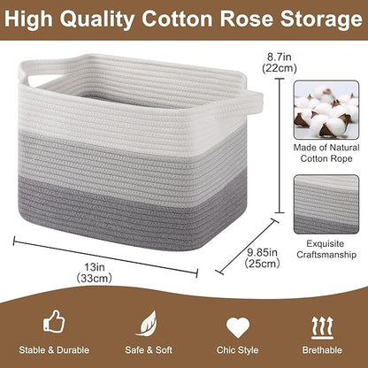 Storage Basket for Organizing, Woven Baskets for Storage, Rectangle Decorative Baskets for Shleves, Closet, Toys, Books, Nursery Organizer Bins - Pack of 3 (Gradient Gray)