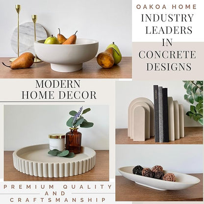 OAKOA Concrete Black Decorative Bowl for Home Decor - Black Fruit Bowl - Modern Pedestal Coffee Table Bowl for Entryway Table